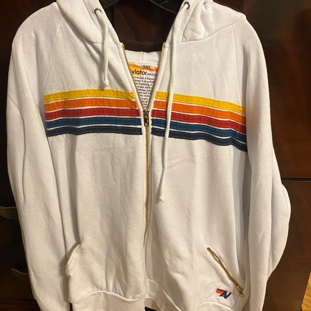 Aviator Nation White Hoodie with Yellow Accents